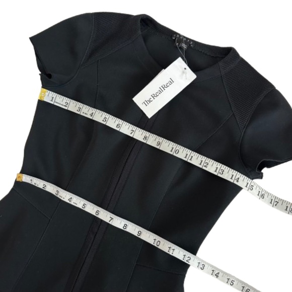 Theory Sz. 0 Tenna Black Neoprene Peplum Sheath Short Sleeve Zip Up Pencil Dress - Picture 10 of 15